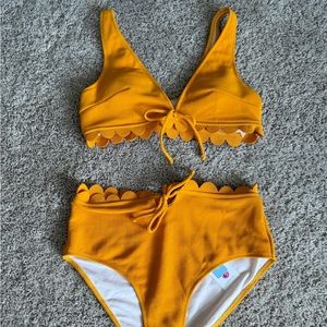 Mustard Scalloped 2 piece Bathing Suit NWT